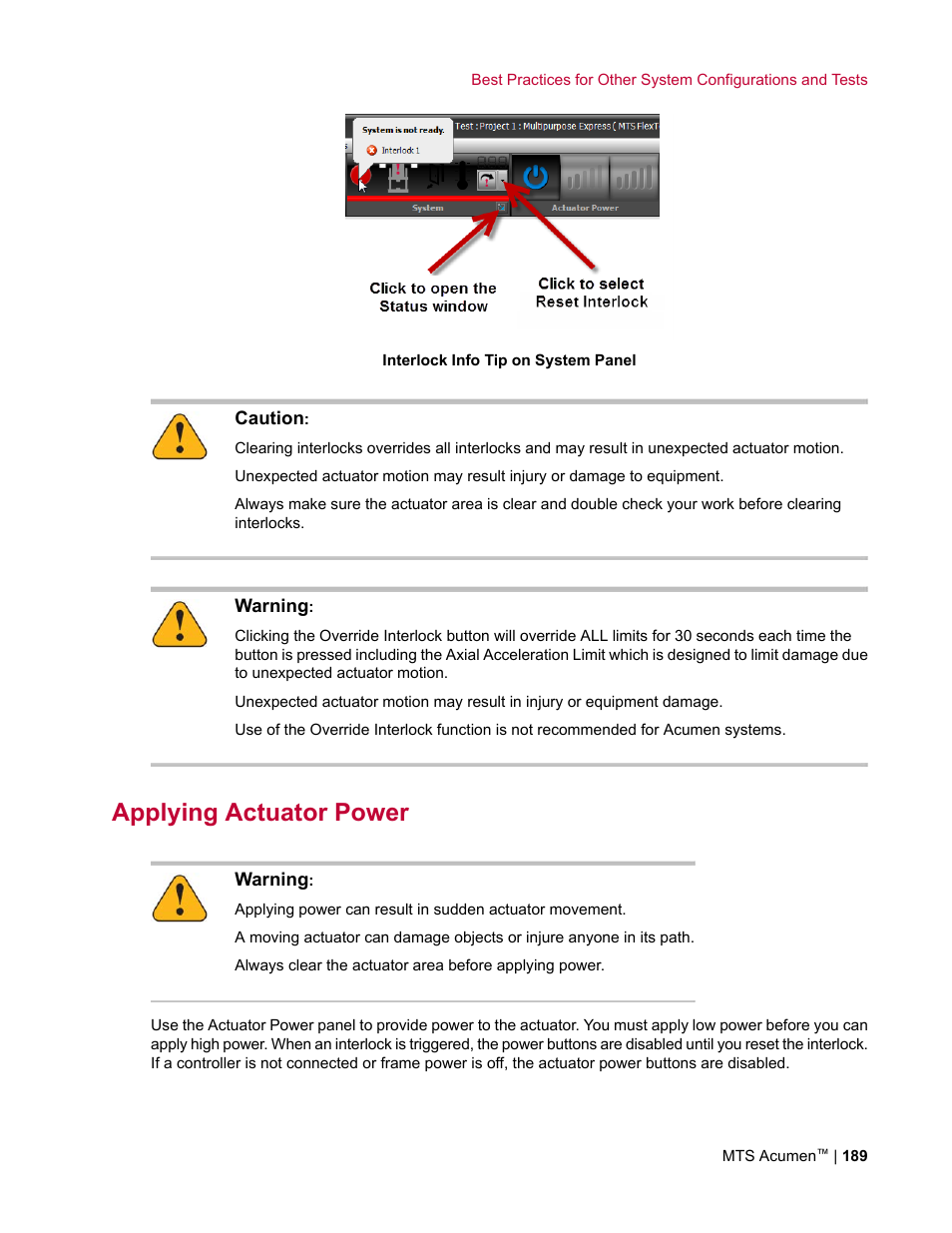 Applying actuator power | MTS Acumen User Manual | Page 189 / 208