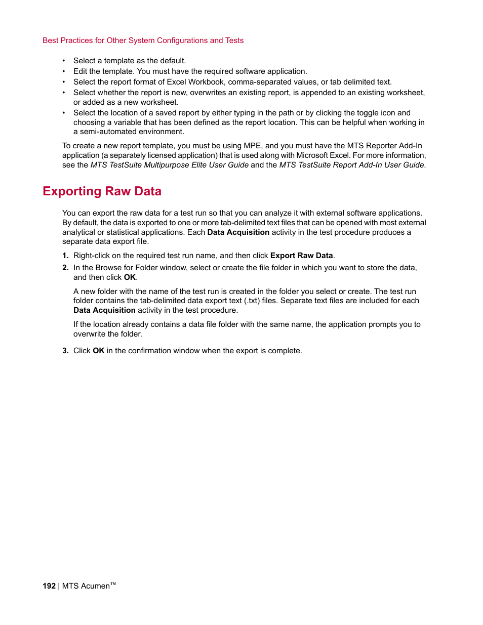 Exporting raw data | MTS Acumen User Manual | Page 192 / 208