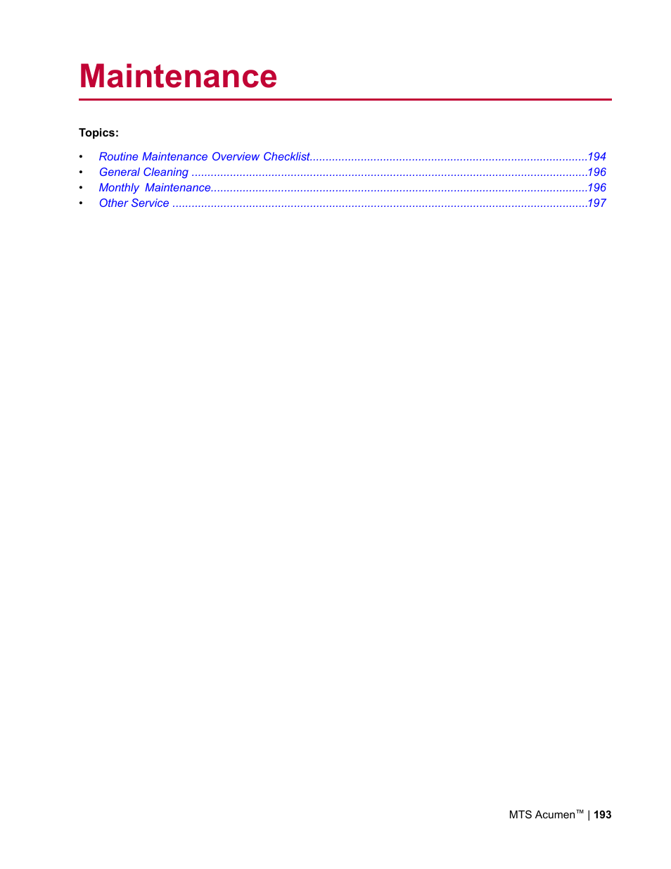 Maintenance | MTS Acumen User Manual | Page 193 / 208