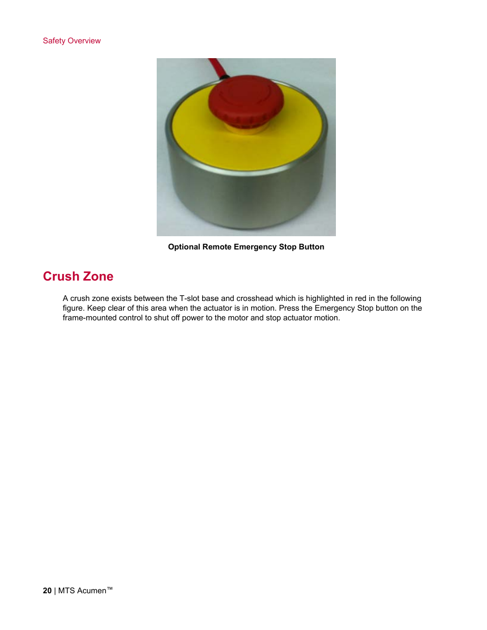 Crush zone | MTS Acumen User Manual | Page 20 / 208