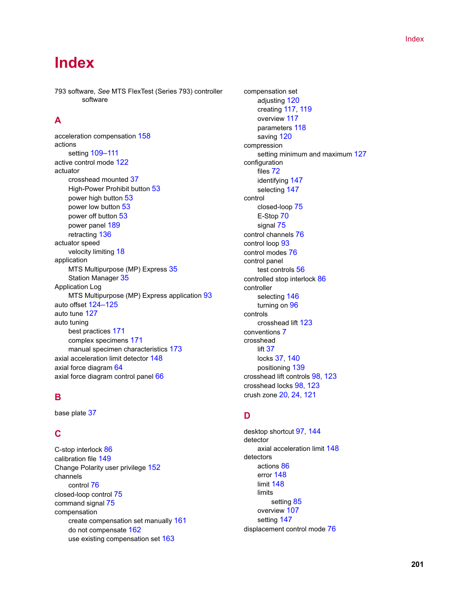 Index | MTS Acumen User Manual | Page 201 / 208