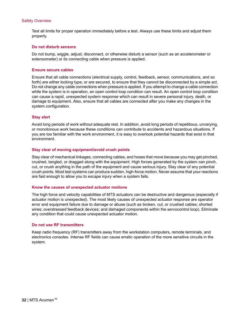 MTS Acumen User Manual | Page 32 / 208