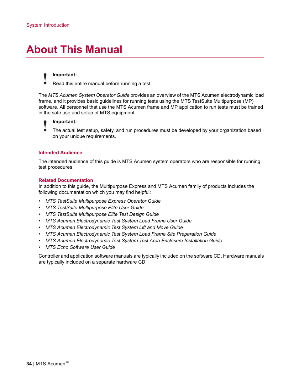 About this manual | MTS Acumen User Manual | Page 34 / 208