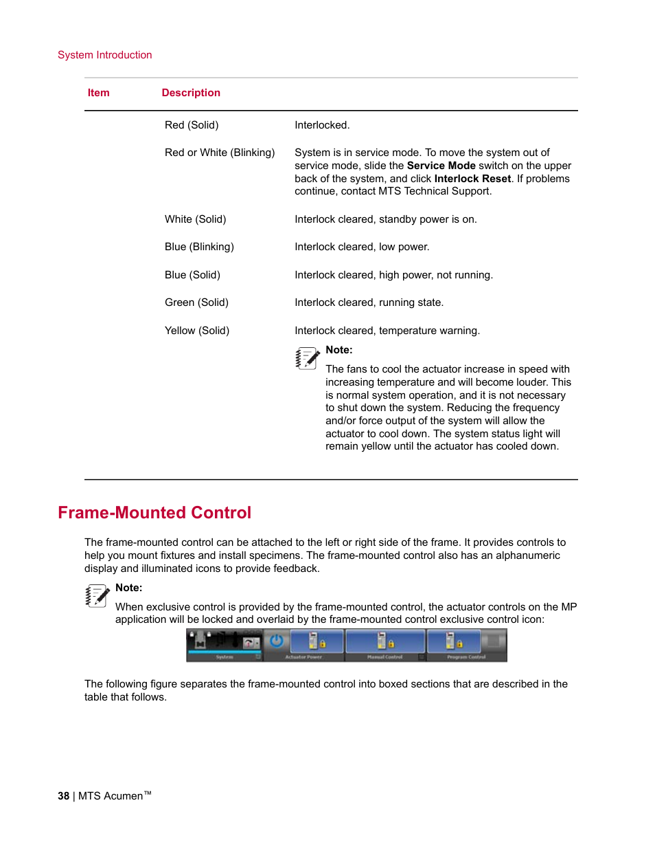 Frame-mounted control | MTS Acumen User Manual | Page 38 / 208