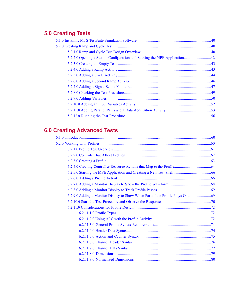 0 creating tests 39, 0 creating advanced tests 59 | MTS Multipurpose Elite User Manual | Page 4 / 112