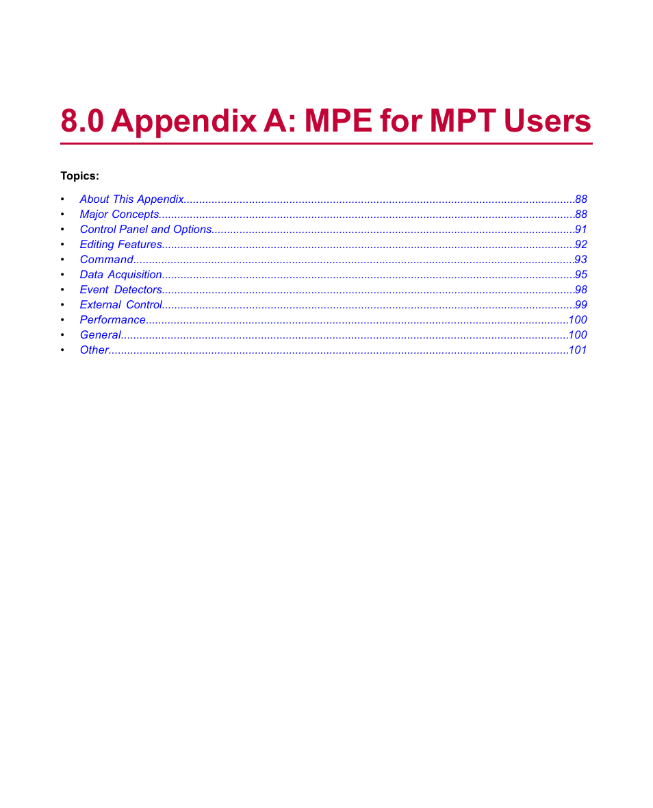 0 appendix a: mpe for mpt users | MTS Multipurpose Elite User Manual | Page 87 / 112