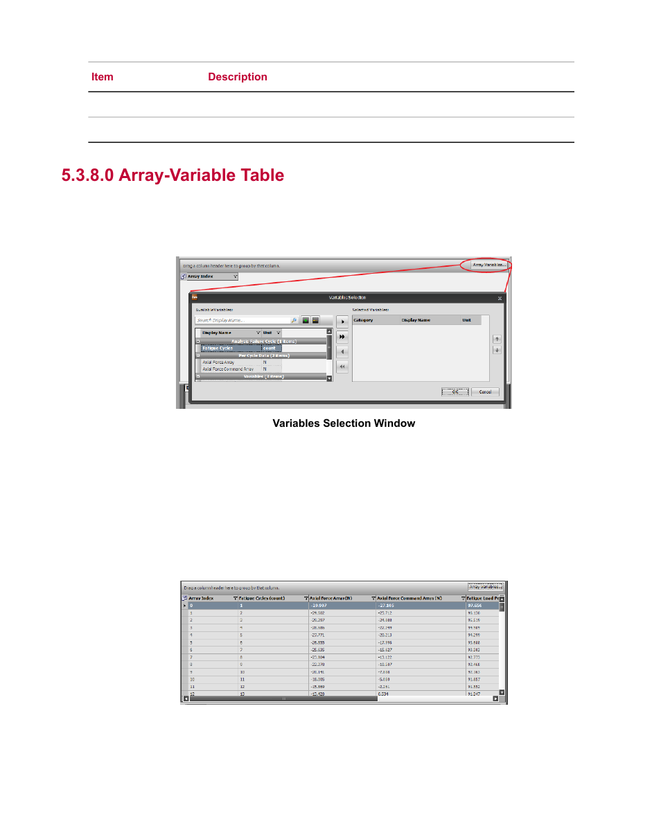 0 array-variable table | MTS Fatigue Analyzer User Manual | Page 49 / 106