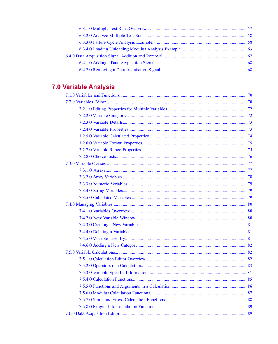 0 variable analysis 69 | MTS Fatigue Analyzer User Manual | Page 5 / 106