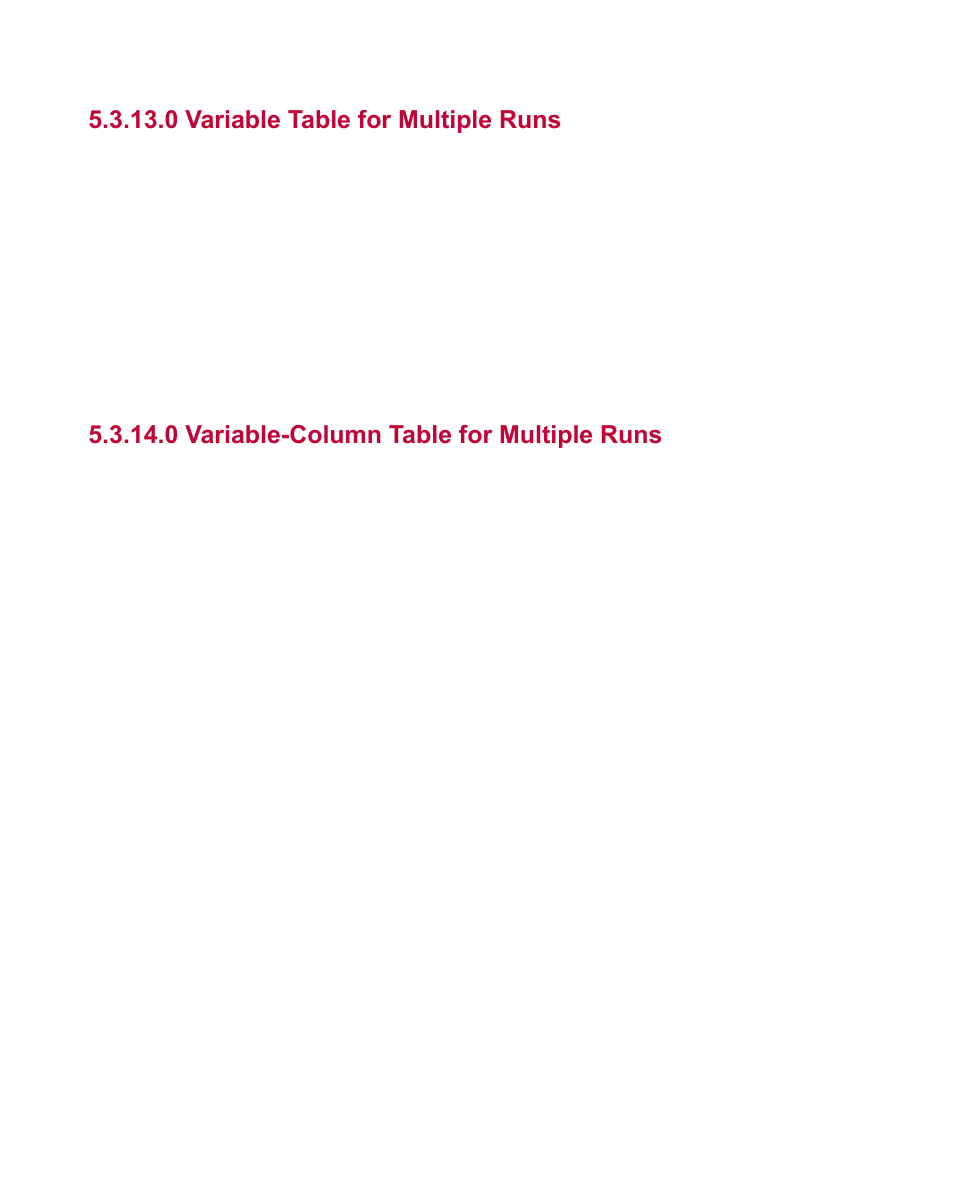 0 variable table for multiple runs, 0 variable-column table for multiple runs | MTS Fatigue Analyzer User Manual | Page 52 / 106