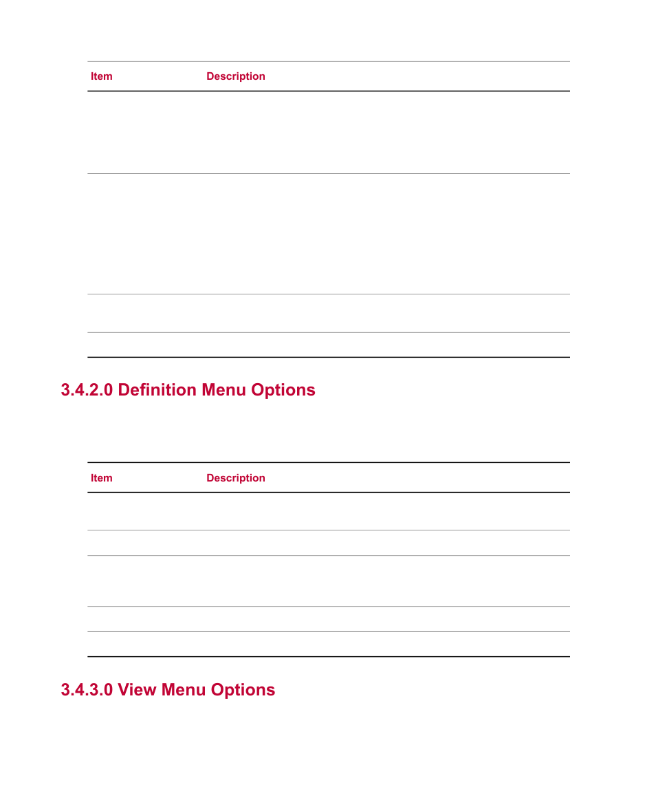 0 definition menu options, 0 view menu options | MTS Fracture Analyzer User Manual | Page 26 / 96