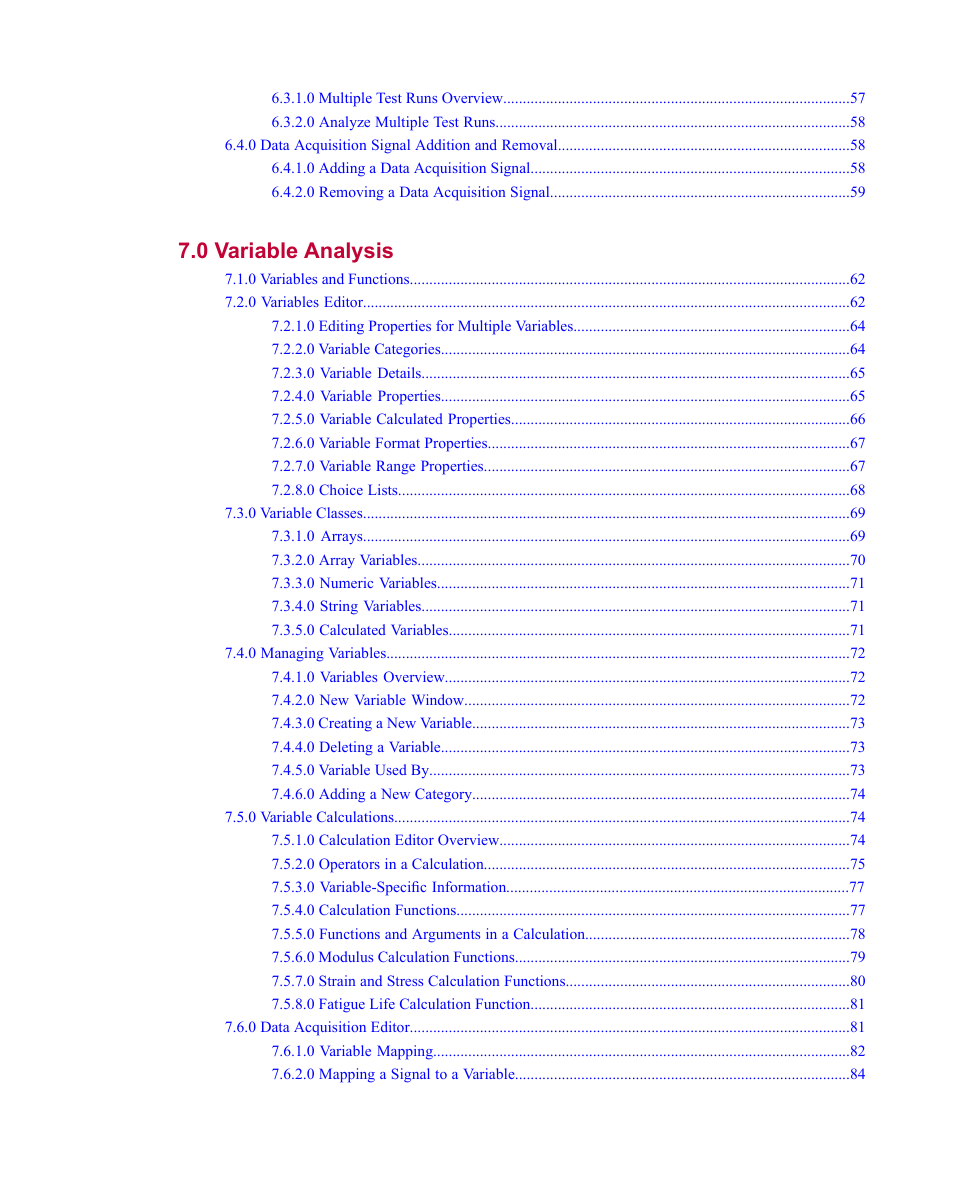 0 variable analysis 61 | MTS Fracture Analyzer User Manual | Page 5 / 96