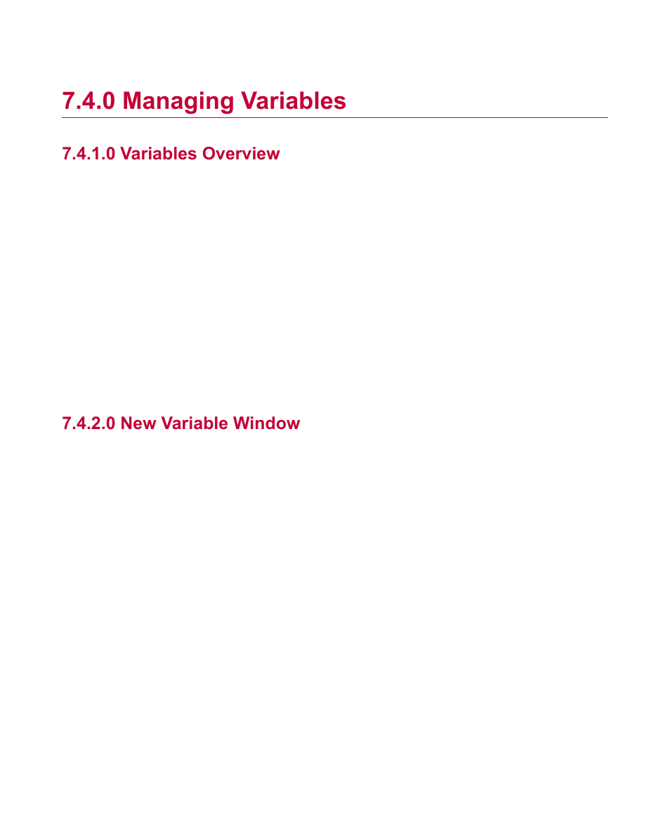 0 managing variables, 0 variables overview, 0 new variable window | Managing variables | MTS Fracture Analyzer User Manual | Page 72 / 96