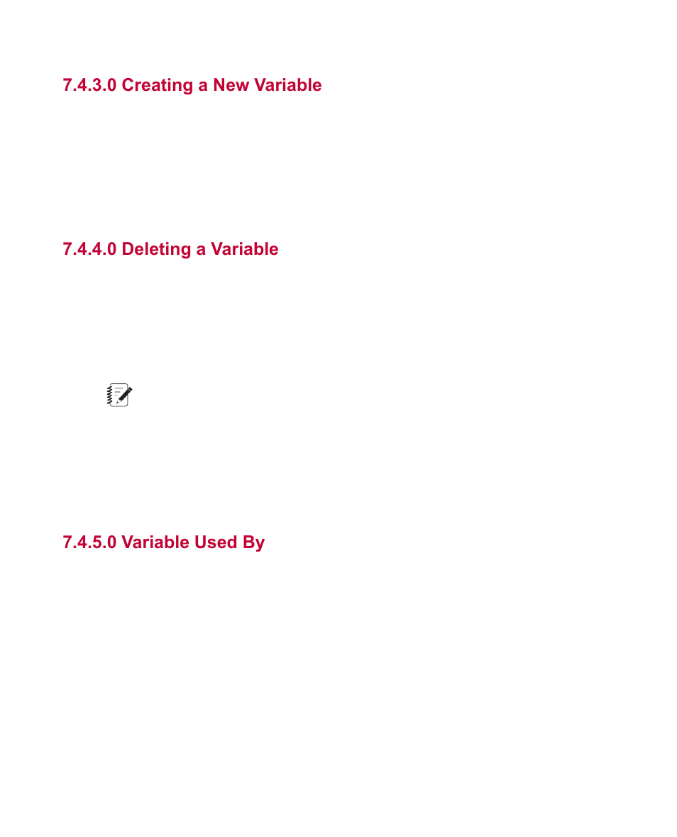 0 creating a new variable, 0 deleting a variable, 0 variable used by | MTS Fracture Analyzer User Manual | Page 73 / 96