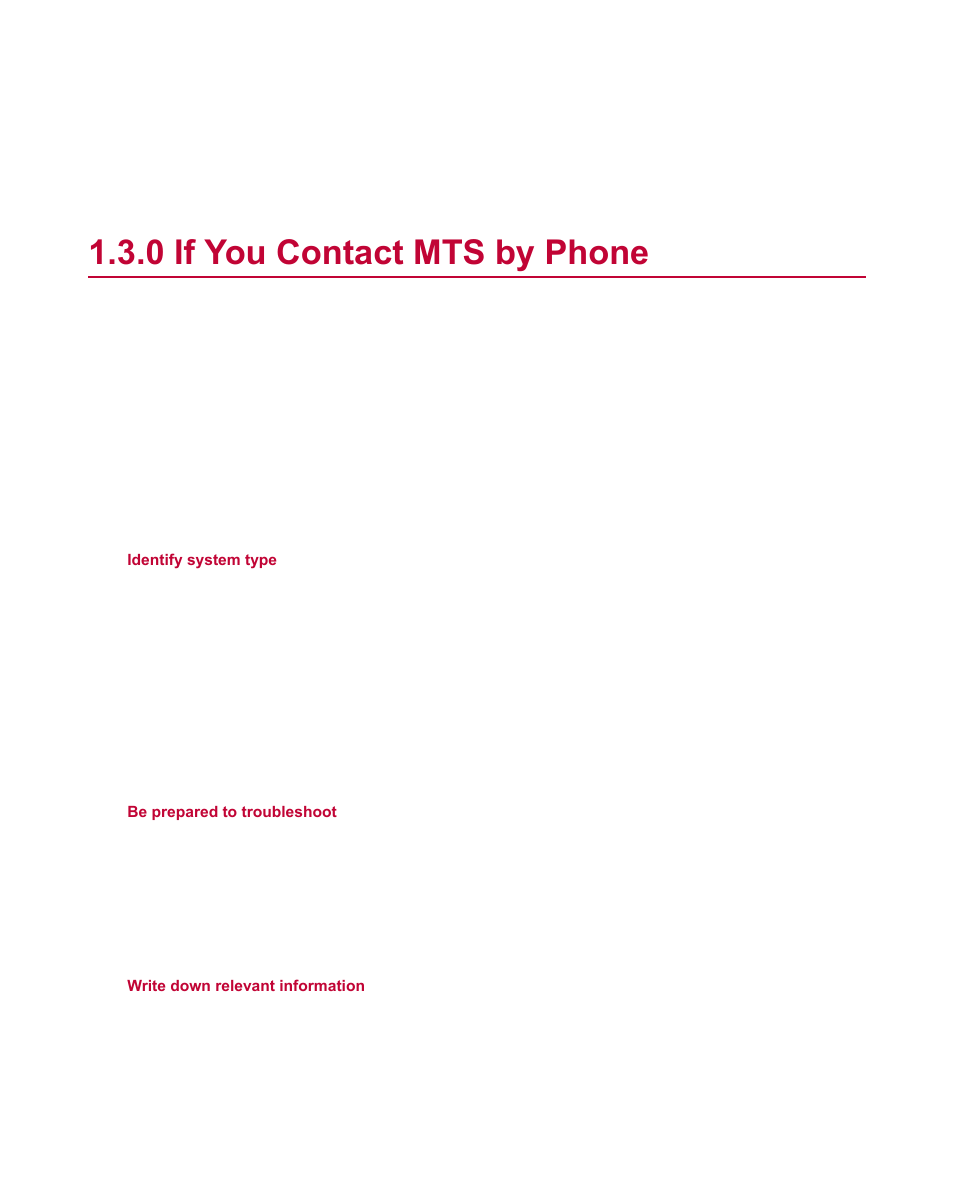 0 if you contact mts by phone | MTS Fracture Analyzer User Manual | Page 9 / 96