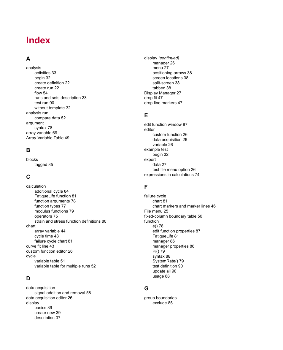 Index | MTS Fracture Analyzer User Manual | Page 93 / 96