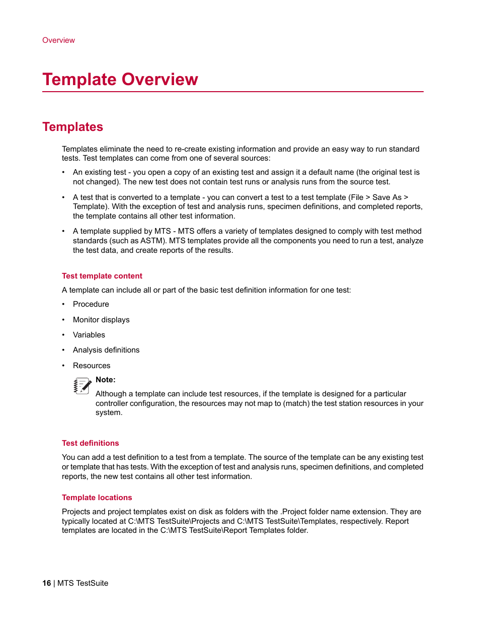 Template overview, Templates | MTS Fracture Template User Manual | Page 16 / 92