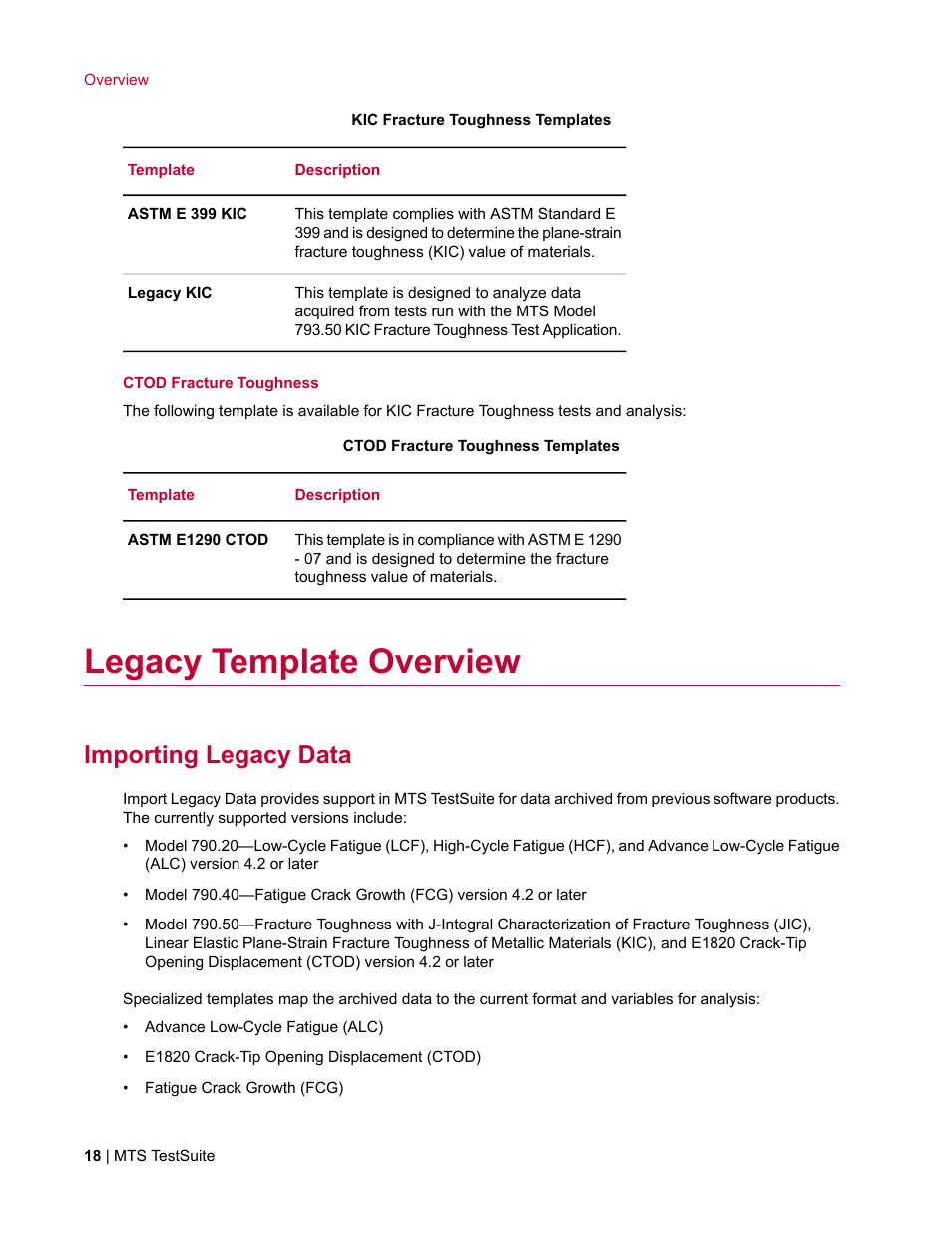 Legacy template overview, Importing legacy data | MTS Fracture Template User Manual | Page 18 / 92