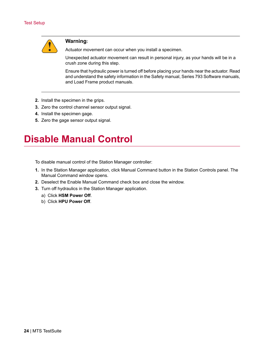 Disable manual control | MTS Fracture Template User Manual | Page 24 / 92