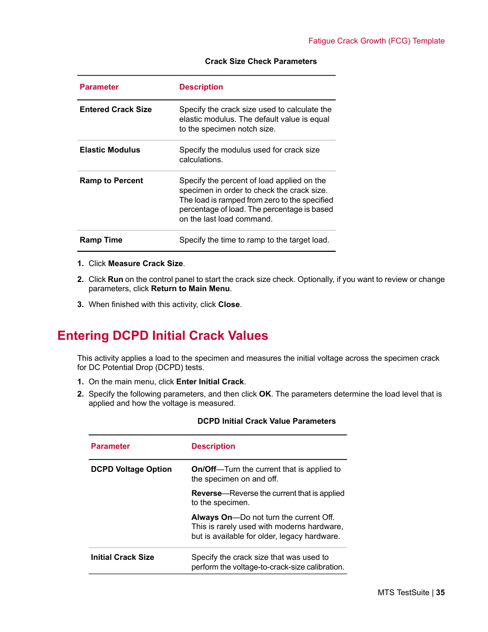 Entering dcpd initial crack values | MTS Fracture Template User Manual | Page 35 / 92