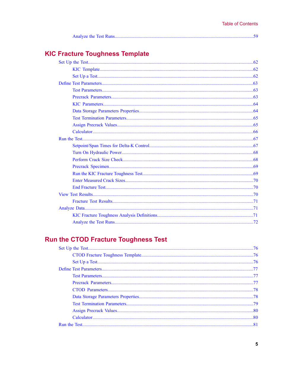 Kic fracture toughness template, Run the ctod fracture toughness test | MTS Fracture Template User Manual | Page 5 / 92