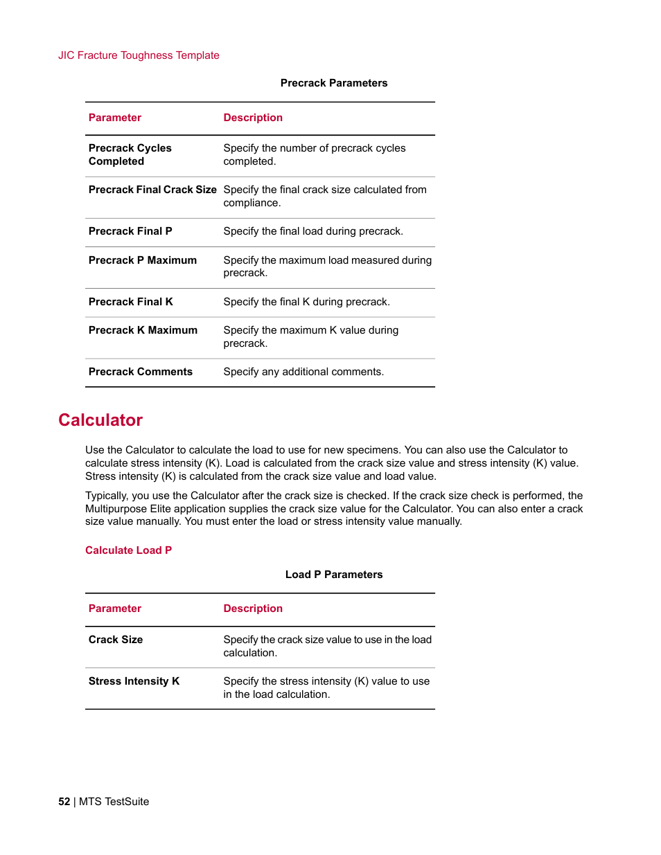 Calculator | MTS Fracture Template User Manual | Page 52 / 92