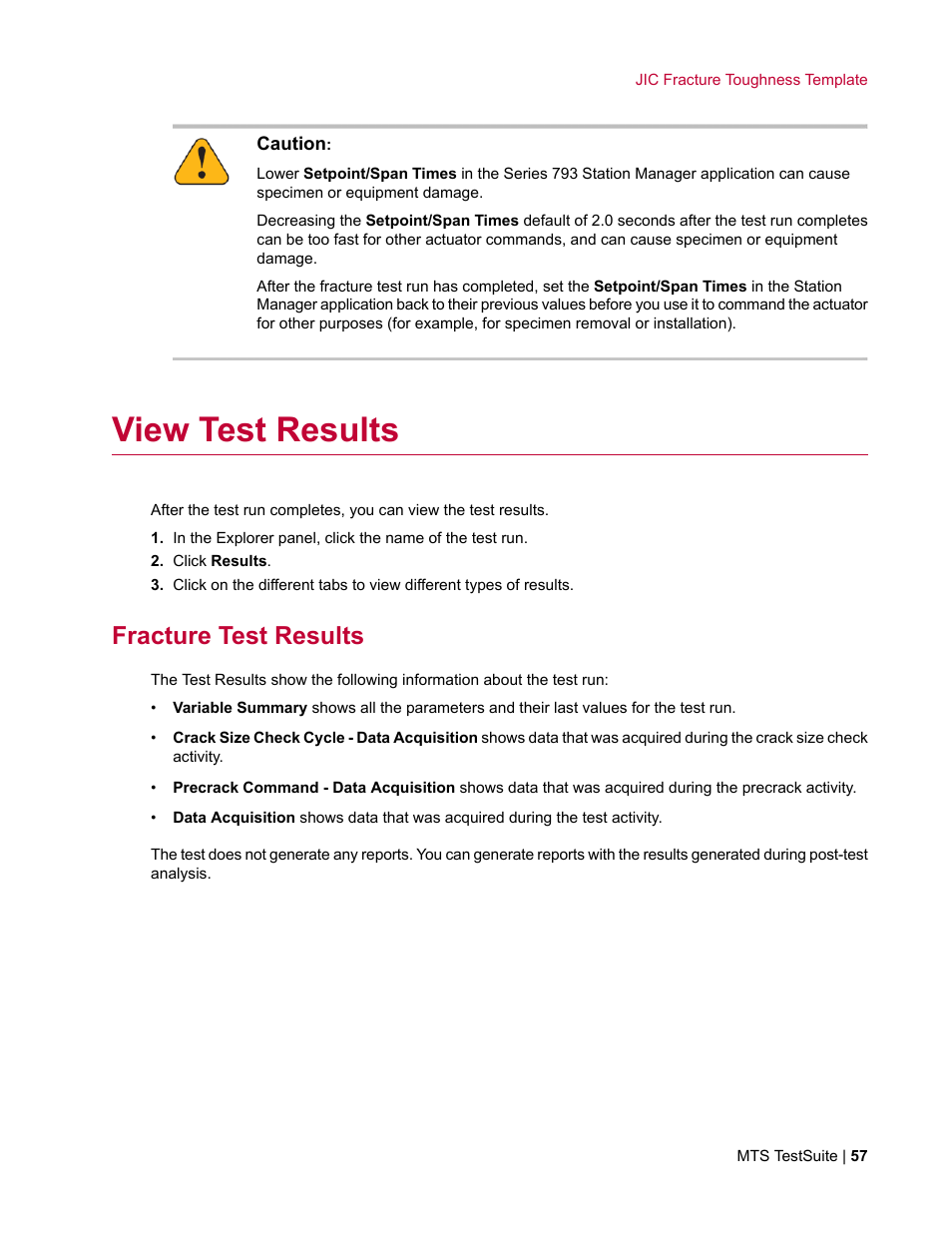 View test results, Fracture test results | MTS Fracture Template User Manual | Page 57 / 92