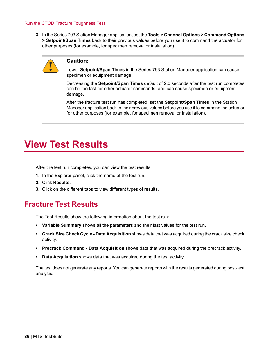 View test results, Fracture test results | MTS Fracture Template User Manual | Page 86 / 92