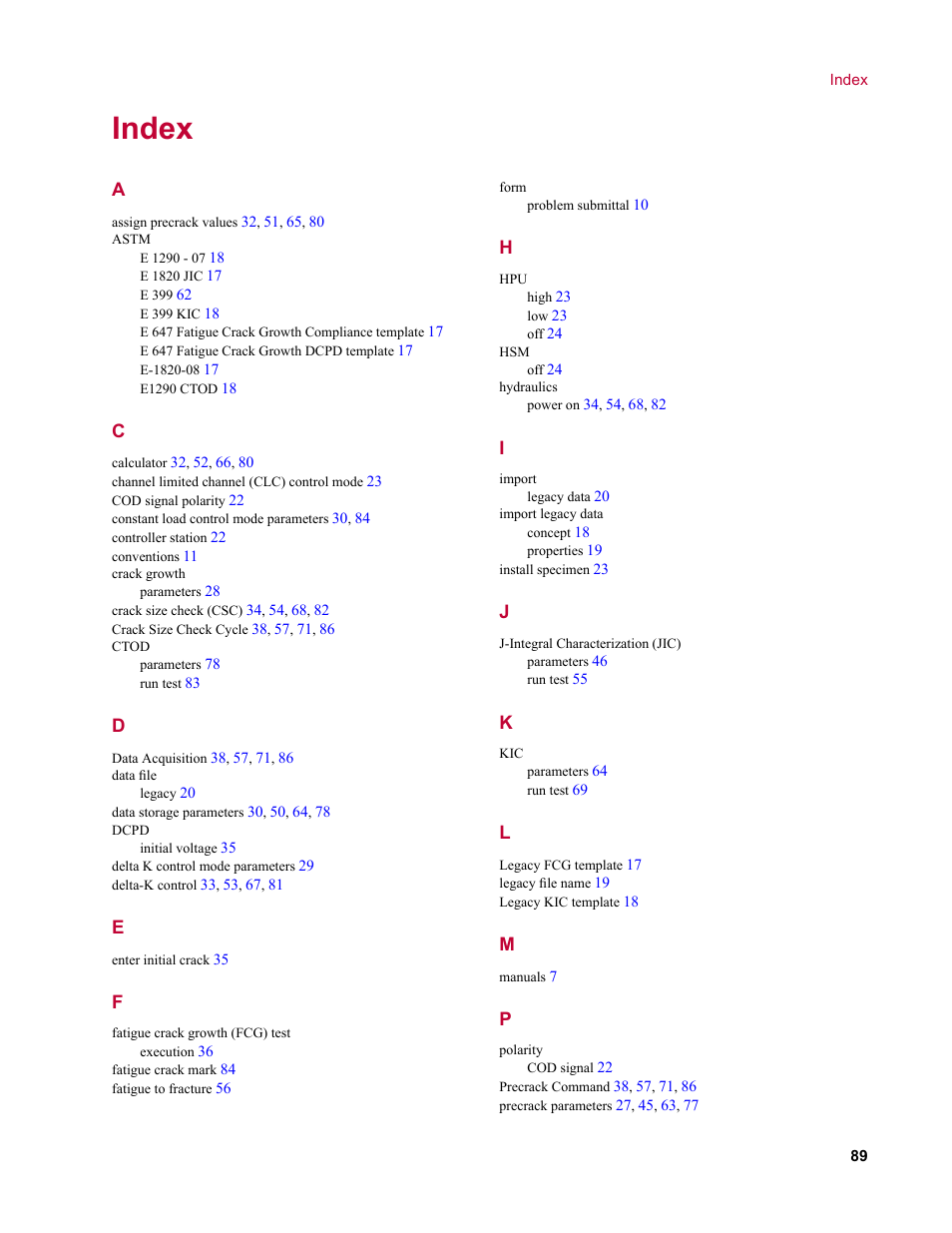 Index | MTS Fracture Template User Manual | Page 89 / 92