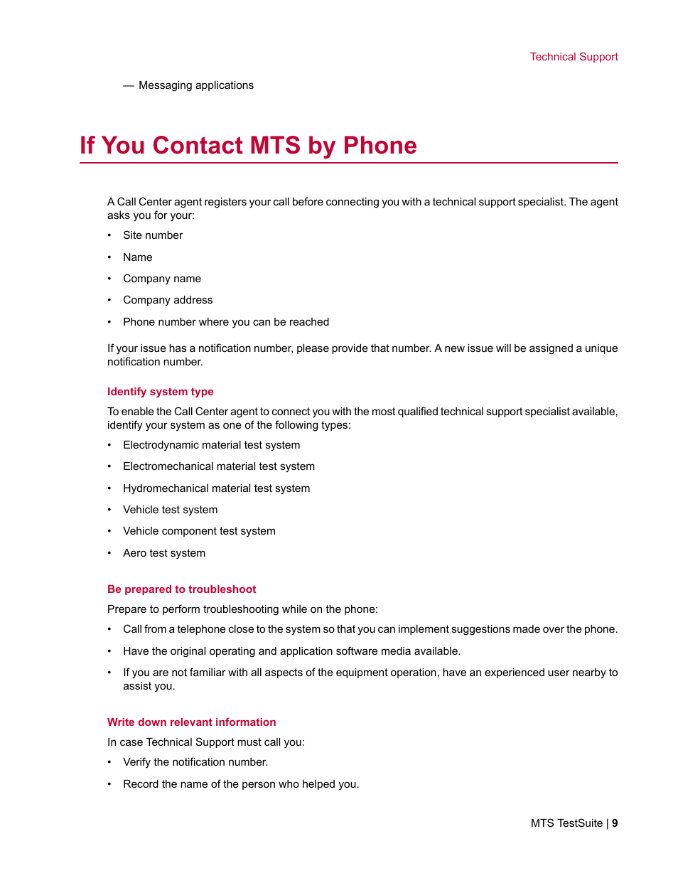 If you contact mts by phone | MTS Fracture Template User Manual | Page 9 / 92