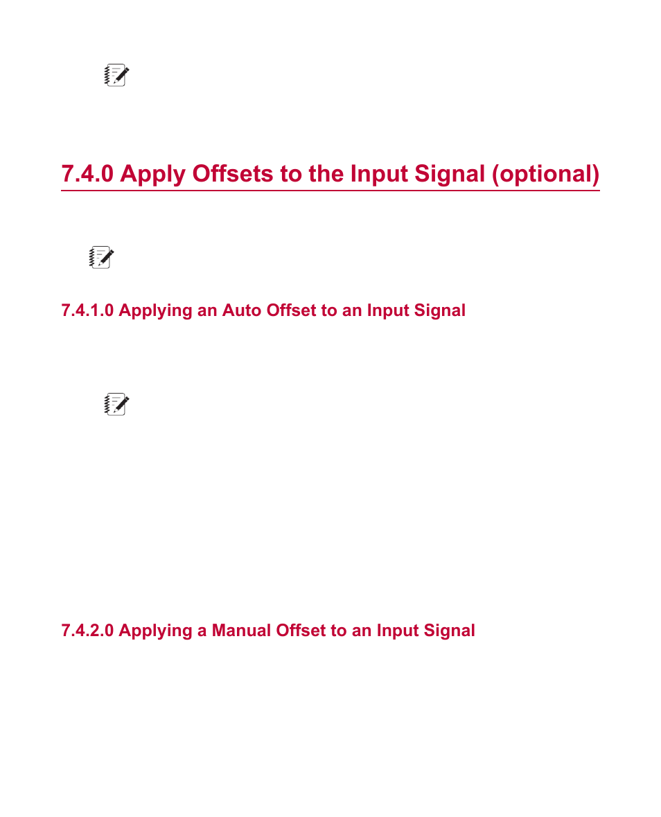 0 apply offsets to the input signal (optional), 0 applying an auto offset to an input signal, 0 applying a manual offset to an input signal | Apply offsets to the input signal (optional) | MTS Multipurpose Elite Test User Manual | Page 102 / 130