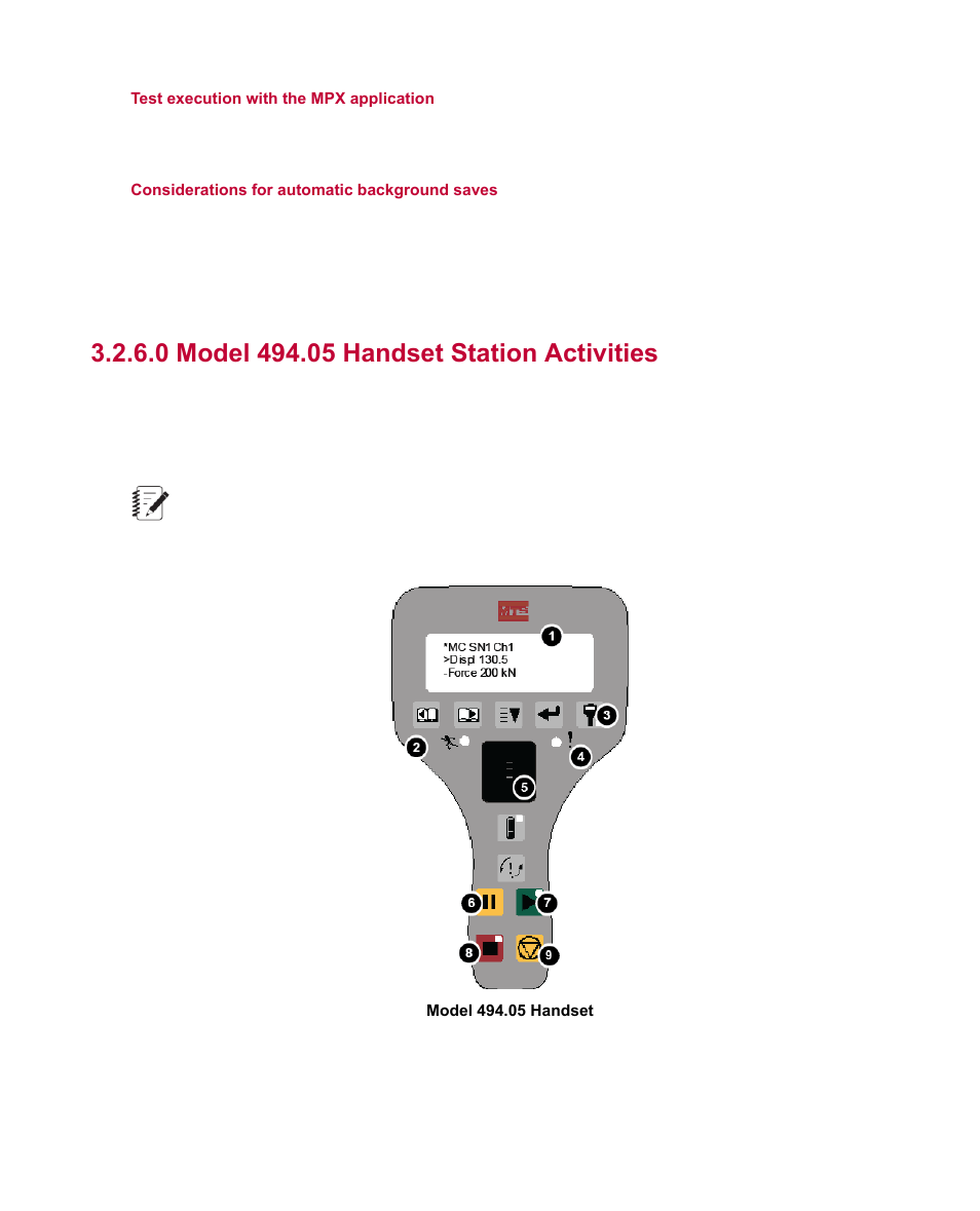 0 model 494.05 handset station activities | MTS Multipurpose Elite Test User Manual | Page 26 / 130