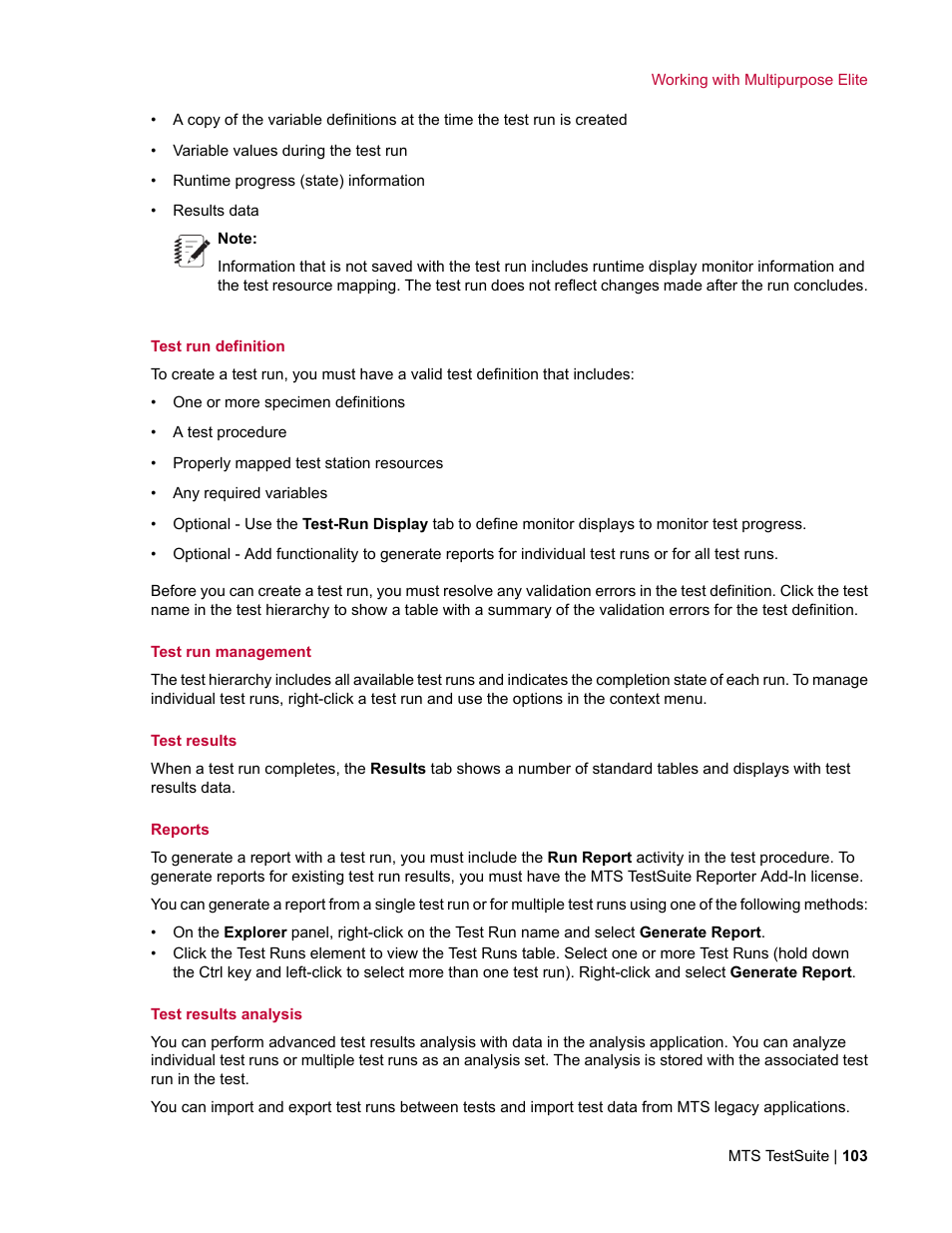 MTS Multipurpose Elite User Manual | Page 103 / 662
