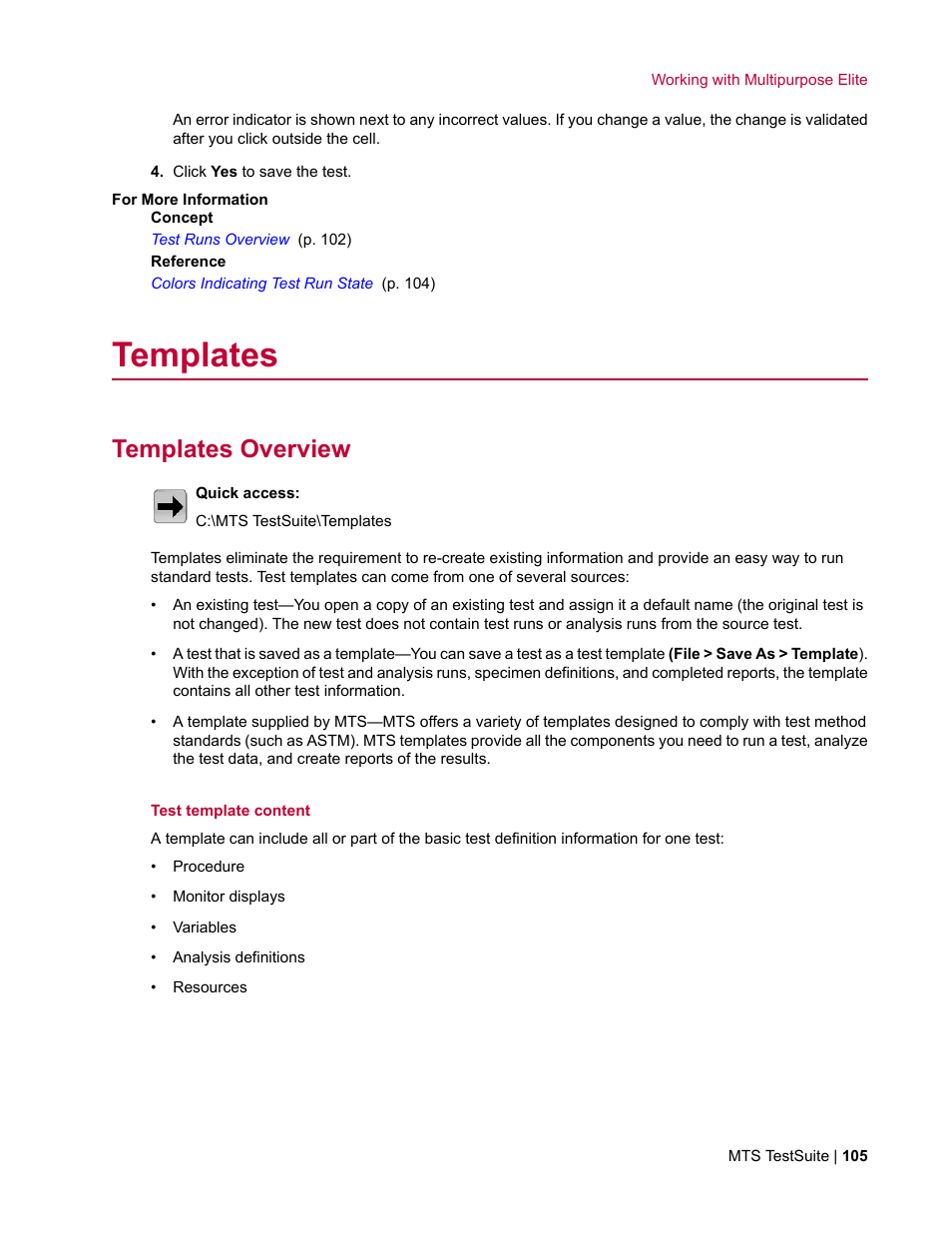 Templates, Templates overview | MTS Multipurpose Elite User Manual | Page 105 / 662