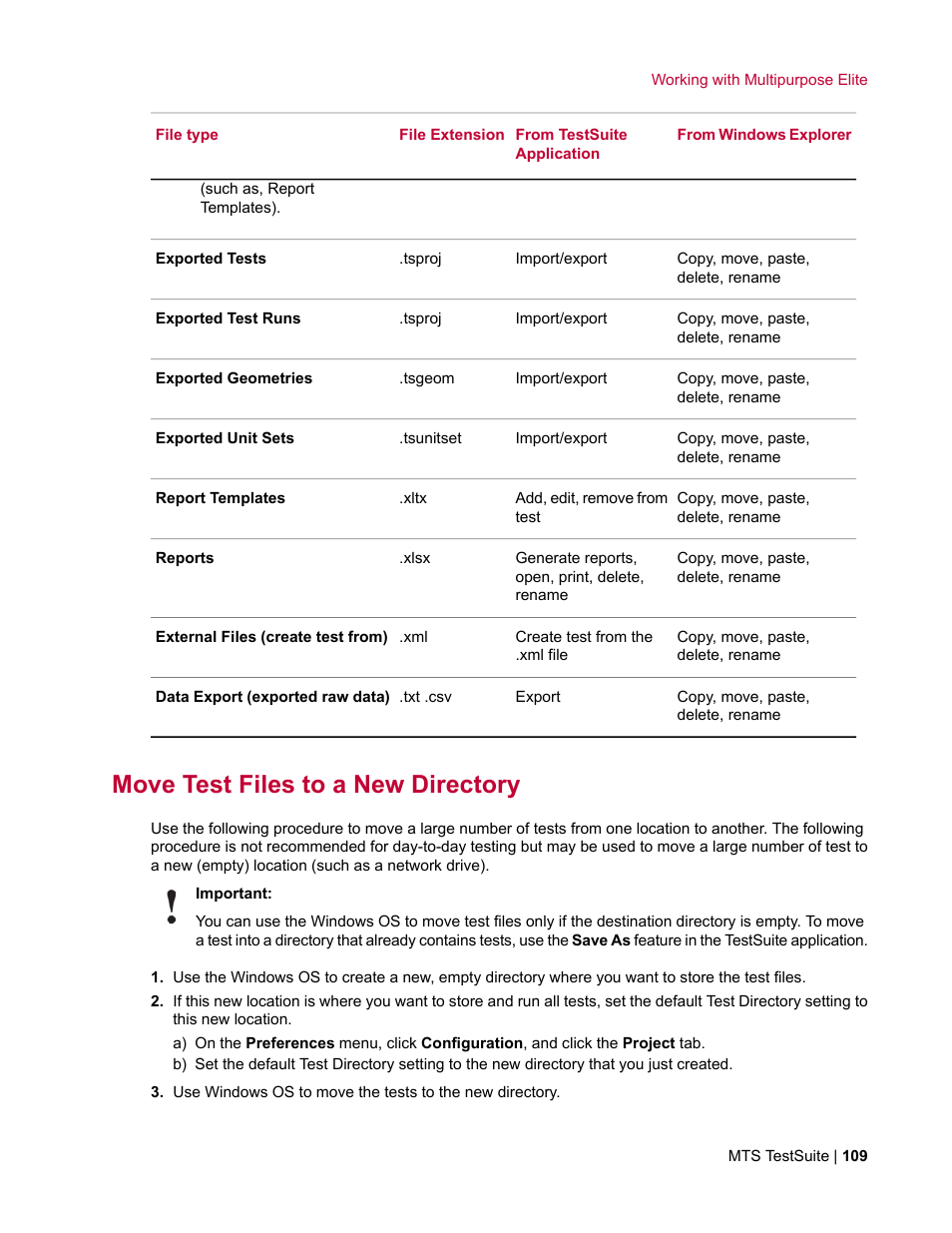 Move test files to a new directory | MTS Multipurpose Elite User Manual | Page 109 / 662