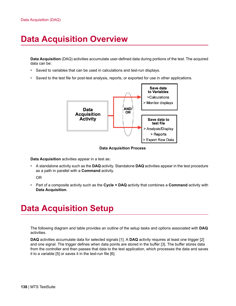 Data acquisition overview, Data acquisition setup | MTS Multipurpose Elite User Manual | Page 138 / 662