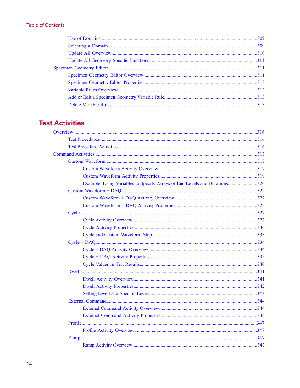 Test activities | MTS Multipurpose Elite User Manual | Page 14 / 662