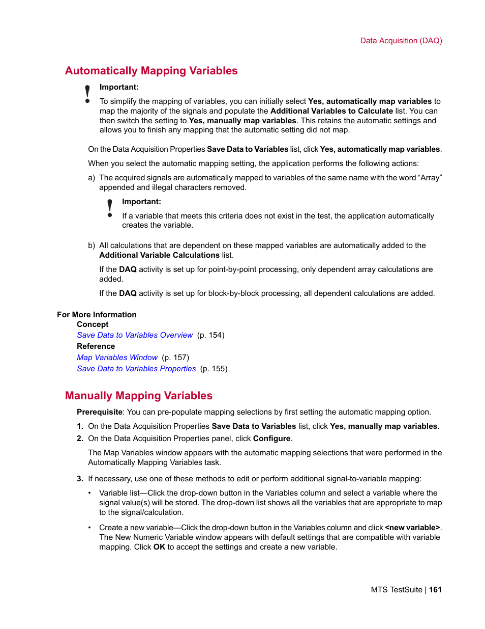 Automatically mapping variables, Manually mapping variables | MTS Multipurpose Elite User Manual | Page 161 / 662