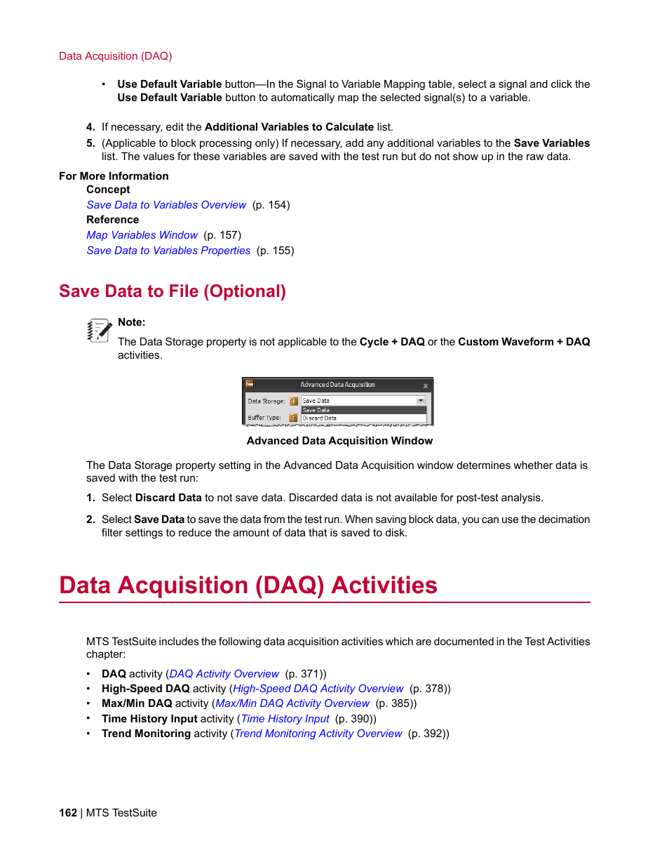 Save data to file (optional), Data acquisition (daq) activities | MTS Multipurpose Elite User Manual | Page 162 / 662