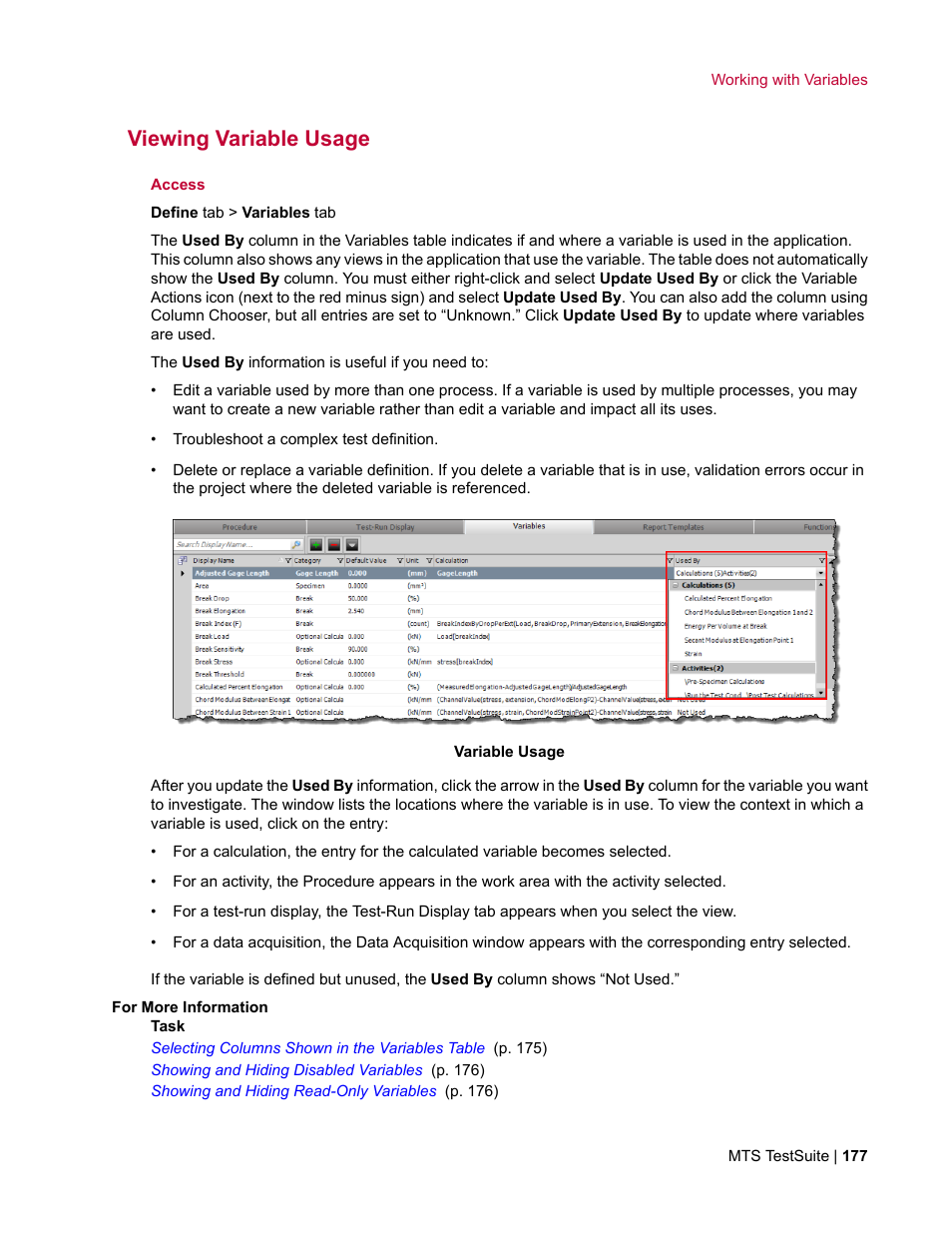 Viewing variable usage | MTS Multipurpose Elite User Manual | Page 177 / 662