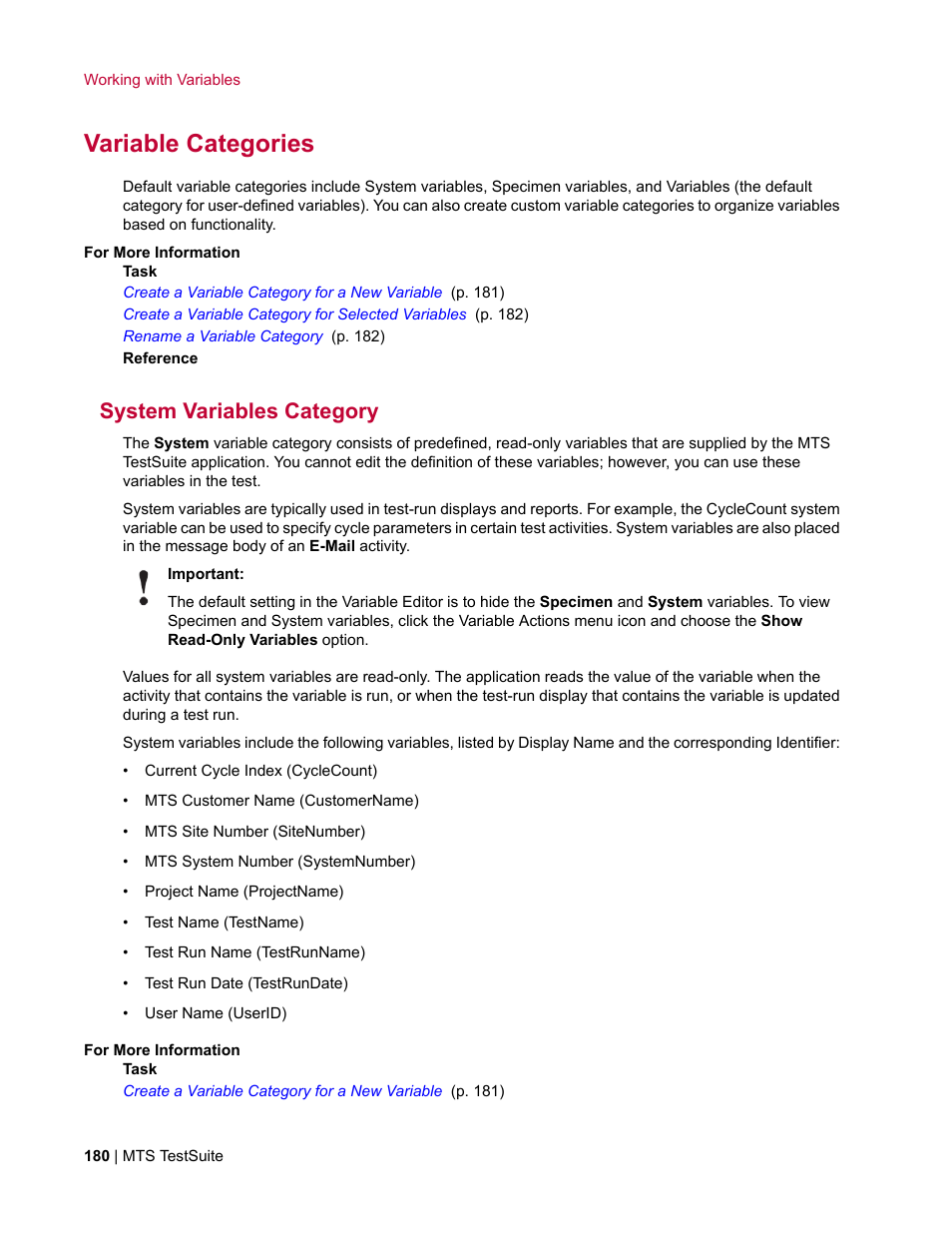 Variable categories, System variables category | MTS Multipurpose Elite User Manual | Page 180 / 662