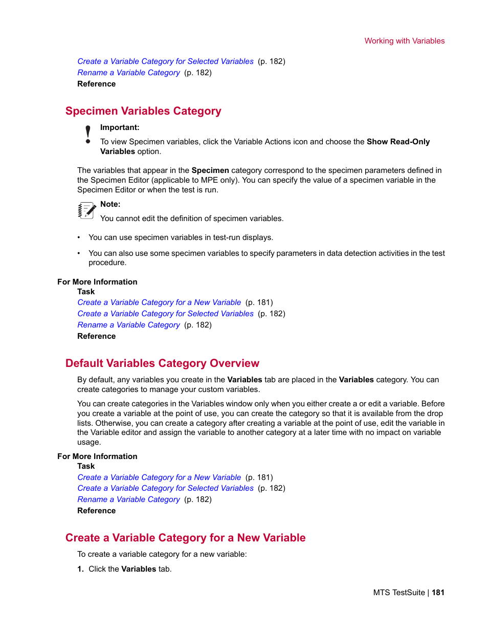 Specimen variables category, Default variables category overview, Create a variable category for a new variable | MTS Multipurpose Elite User Manual | Page 181 / 662