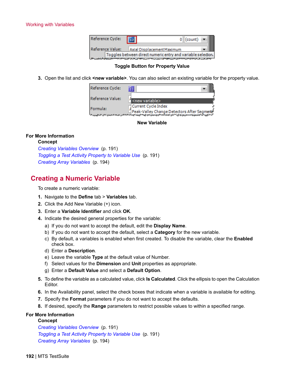 Creating a numeric variable | MTS Multipurpose Elite User Manual | Page 192 / 662