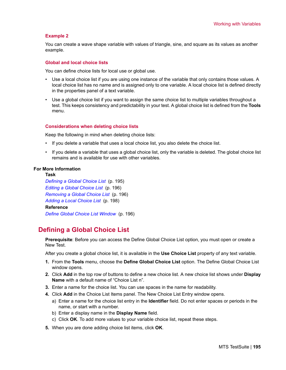 Defining a global choice list | MTS Multipurpose Elite User Manual | Page 195 / 662