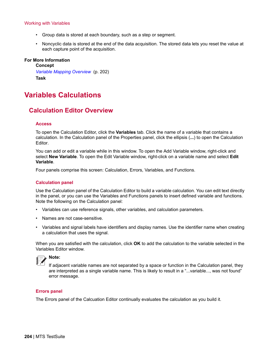 Variables calculations, Calculation editor overview | MTS Multipurpose Elite User Manual | Page 204 / 662