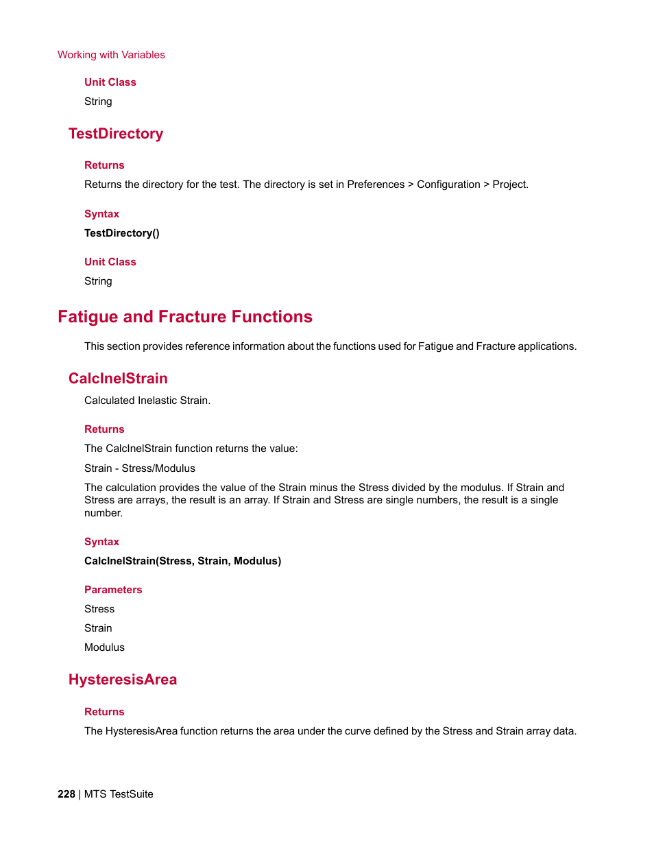 Testdirectory, Fatigue and fracture functions, Calcinelstrain | Hysteresisarea | MTS Multipurpose Elite User Manual | Page 228 / 662