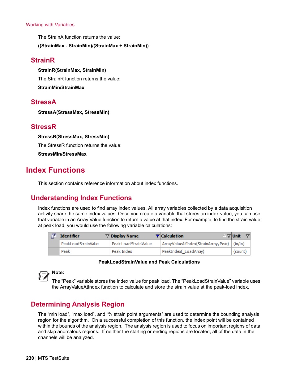 Strainr, Stressa, Stressr | Index functions, Understanding index functions, Determining analysis region | MTS Multipurpose Elite User Manual | Page 230 / 662