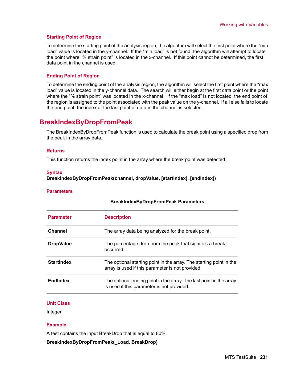 Breakindexbydropfrompeak | MTS Multipurpose Elite User Manual | Page 231 / 662