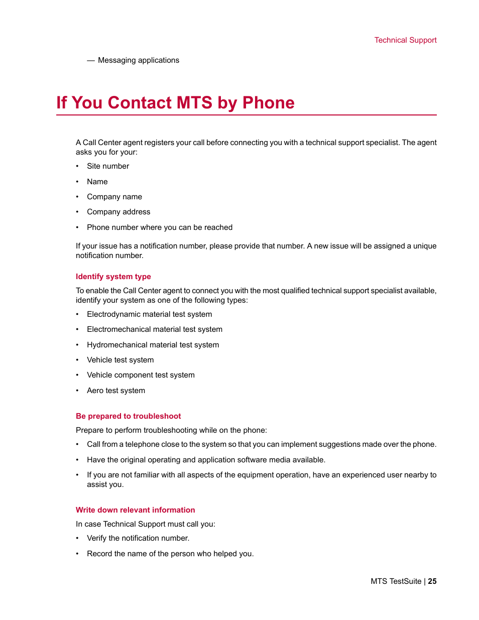 If you contact mts by phone | MTS Multipurpose Elite User Manual | Page 25 / 662
