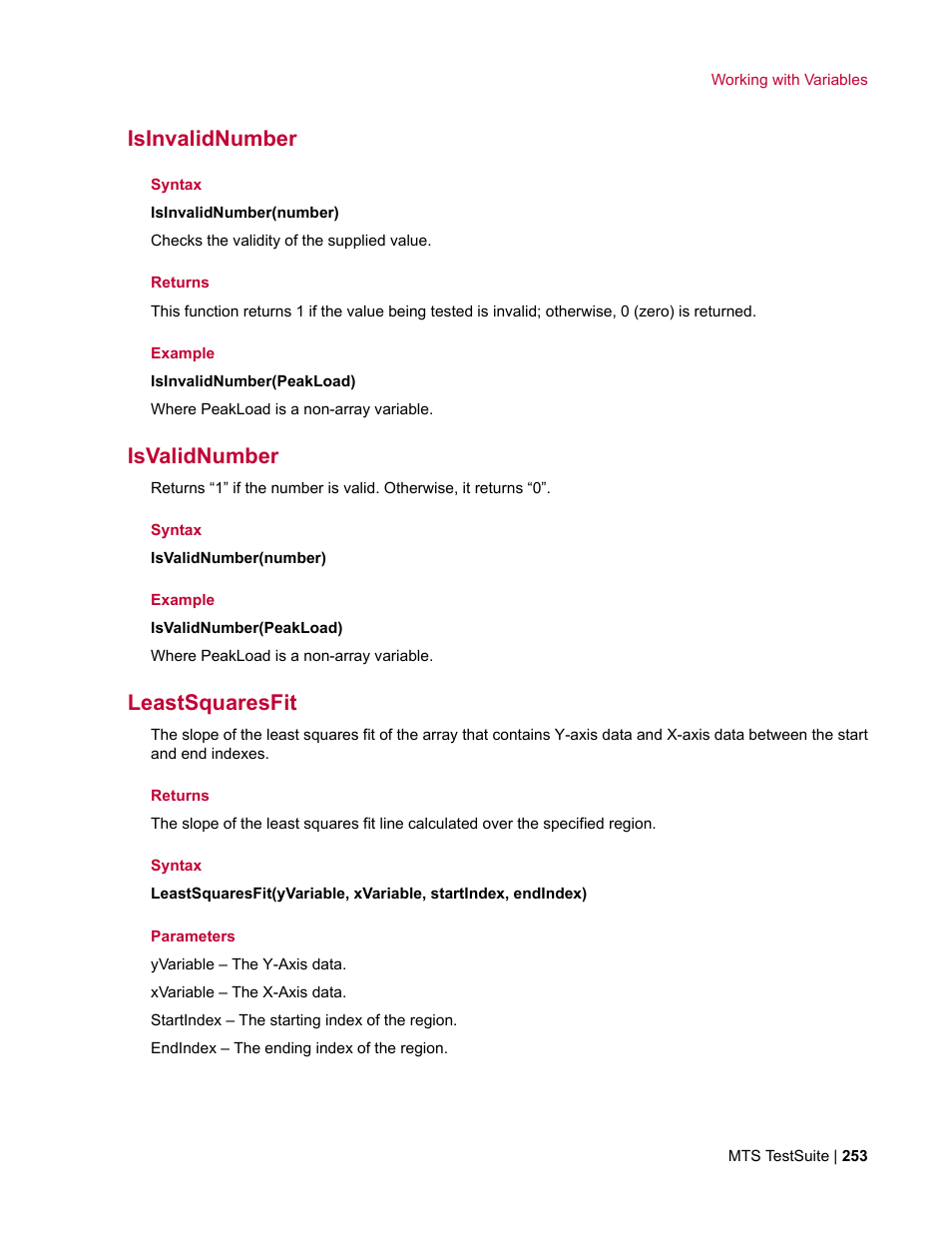 Isinvalidnumber, Isvalidnumber, Leastsquaresfit | MTS Multipurpose Elite User Manual | Page 253 / 662