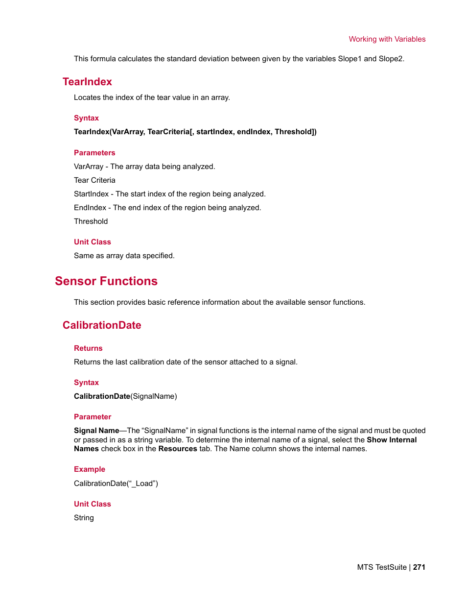Tearindex, Sensor functions, Calibrationdate | MTS Multipurpose Elite User Manual | Page 271 / 662